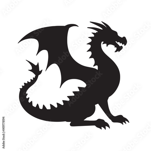 A bold, simple silhouette of a dragon, perfect for logo design, merchandise, or graphic elements.
