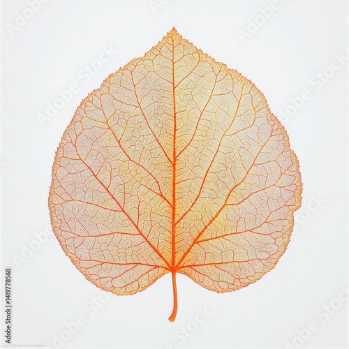 A translucent leaf with red veins isolated on a white background close up