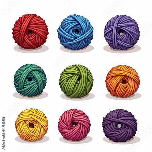 Nine colorful yarn balls for knitting projects