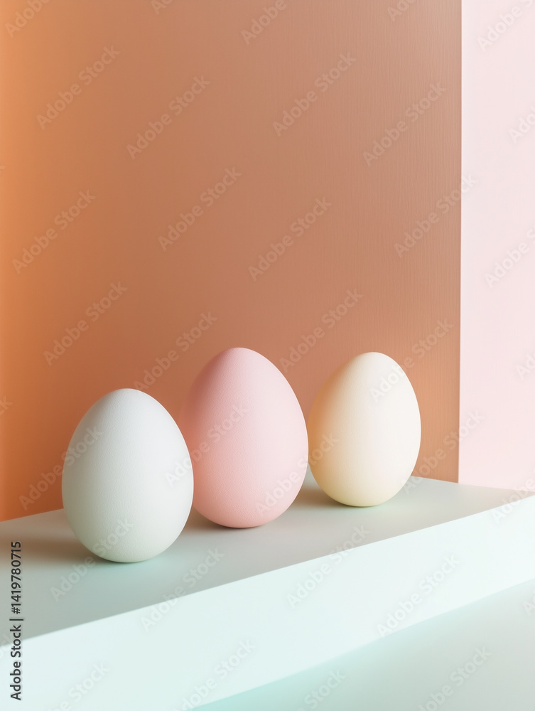 Fototapeta premium Minimalist Easter background, soft pastel colors, simple egg patterns, clean lines, geometric shapes