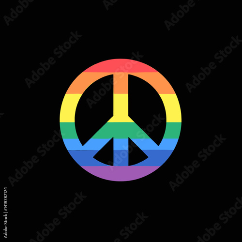 Rainbow Peace Symbol on Black Background