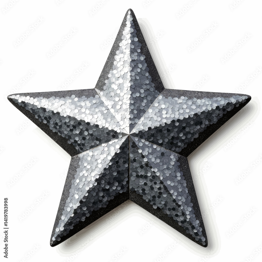 Obraz premium Silver Sequined Five-Point Star on White