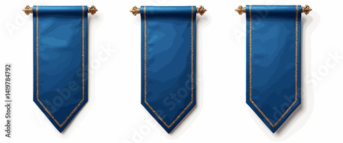 Three Blue Banners with Gold Trim and Finials