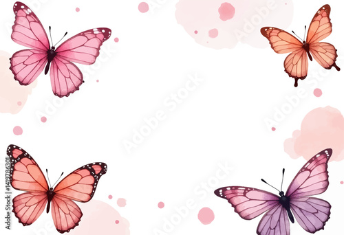 Watercolor Butterflies Frame with Pink Splatters