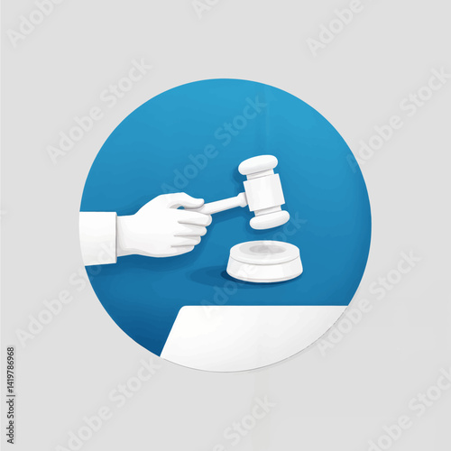 White Gavel in Hand on Blue Circle