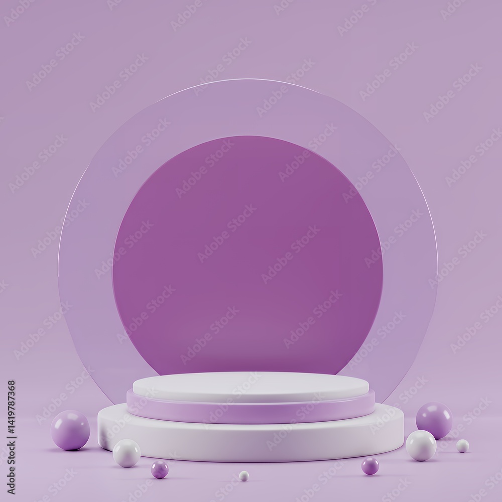 Display Podium with Circle Backdrop and Spheres in Pastel Purple Display Podium with Circle Backdrop and Spheres in Pastel Purple