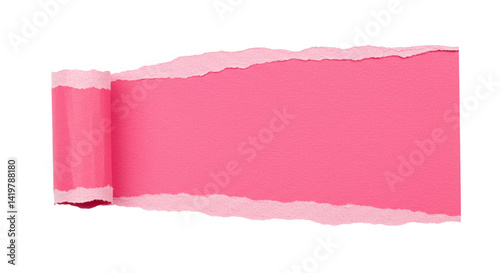 pink ripped paper torn edge strip isolated on white background	