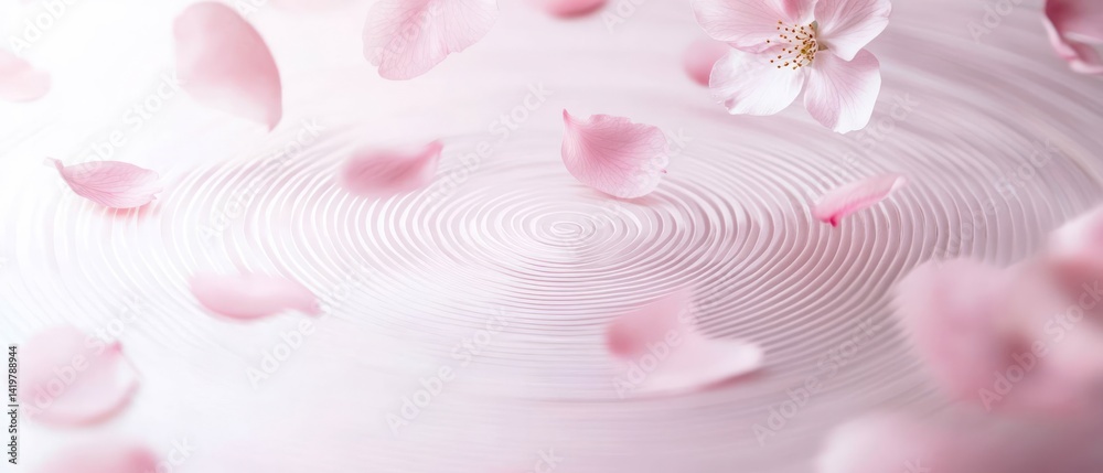 Sakura Petals Floating Over Zen Sand Circles Sakura Petals Floating Over Zen Sand Circles