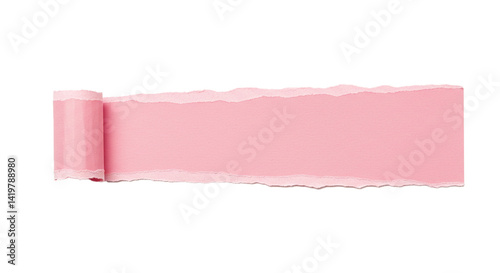 pink ripped paper torn edge strip isolated on white background	