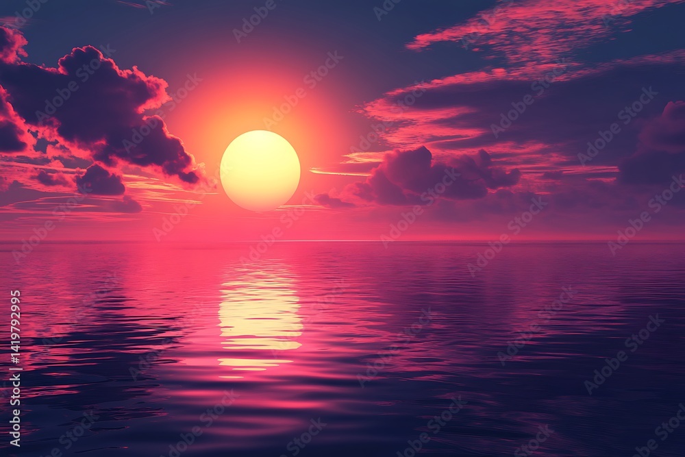 Vibrant Sunset Over Tranquil Ocean Reflecting Colors and Cloud Formations Vibrant Sunset Over Tranquil Ocean Reflecting Colors and Cloud Formations