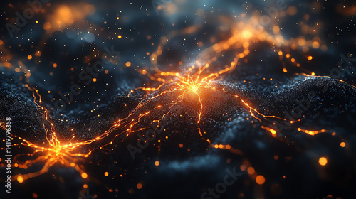 Futuristic AI neural network with glowing interconnected nodes, showcasing deep learning on a dark tech background. Perfect for AI, tech, and sci-fi themes.