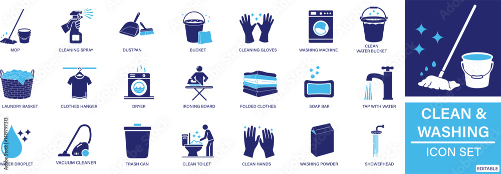 Clean and Washing Icon Set Clean and Washing Icon Set