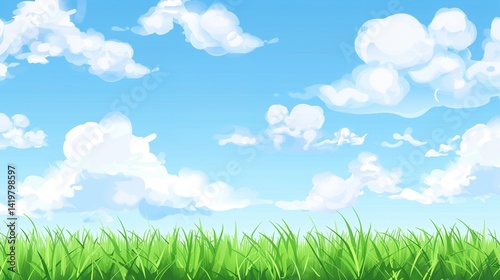 Grassland and White Clouds Natural Background: A Serene Tapestry of Earth and Sky