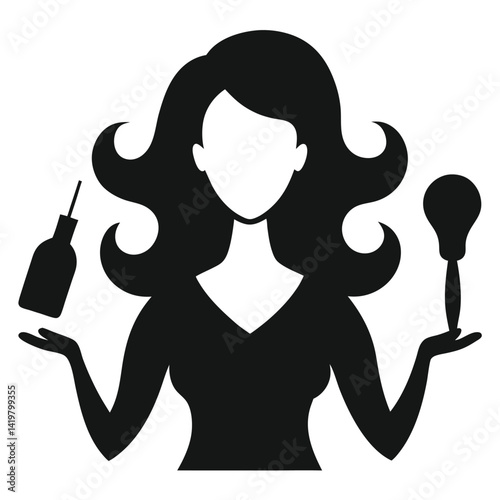 latin beauty expert with hair tools silhouette