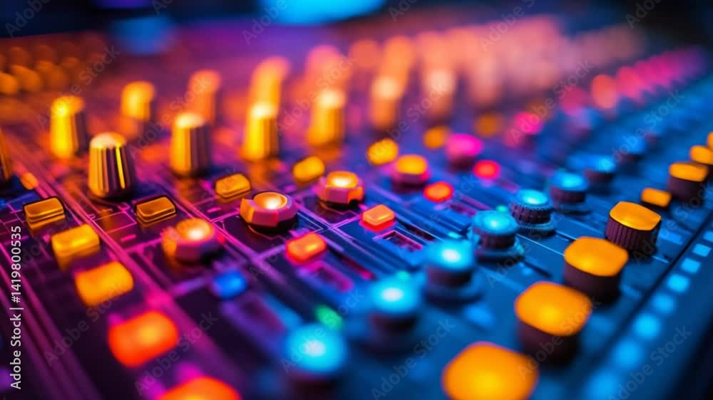 Illuminated Audio Mixing Console with Vibrant Lights for Music Production Illuminated Audio Mixing Console with Vibrant Lights for Music Production