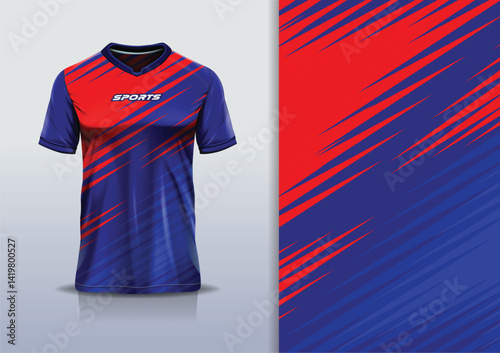 T-shirt mockup abstract stripe line jersey design for football, soccer, racing, esports, running, in red blue color