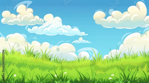 Grassland and White Clouds Natural Background: A Serene Tapestry of Earth and Sky