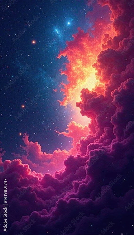 Obraz premium Swirling vibrant nebula-like forms, cosmic abstract design , colorful, abstract background, energy