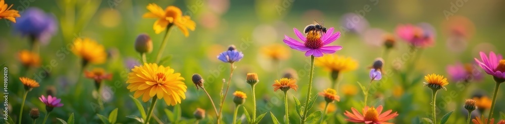 Vibrant wildflowers bloom, attracting diverse insects , ecology, food source Vibrant wildflowers bloom, attracting diverse insects , ecology, food source