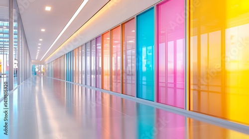 Wallpaper Mural Vibrant modern hallway with tinted glass panels Torontodigital.ca