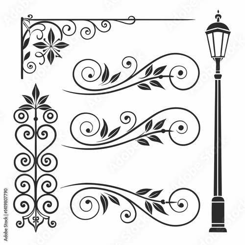 ornamental text divider, elegant border design elements, perfect for web, page decoration, invitations, cards. Vintage style, monochromatic, vector set. Unique, intricate swirls, curls, shapes