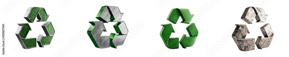 Fototapeta premium Four recycle symbols with different textures