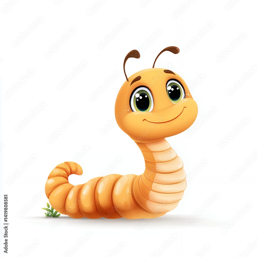 Fototapeta premium Cute Orange Cartoon Worm Illustration on White Background