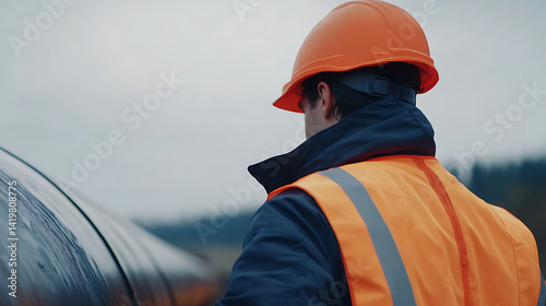 Pipeline engineer overseeing pipeline maintenance checks on site. Featuring maintenance checks