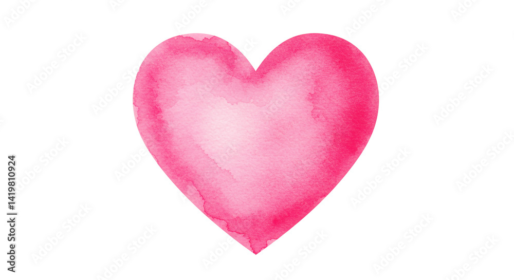A pink heart watercolor painting with a gradient effect isolated on a white background design element A pink heart watercolor painting with a gradient effect isolated on a white background design element