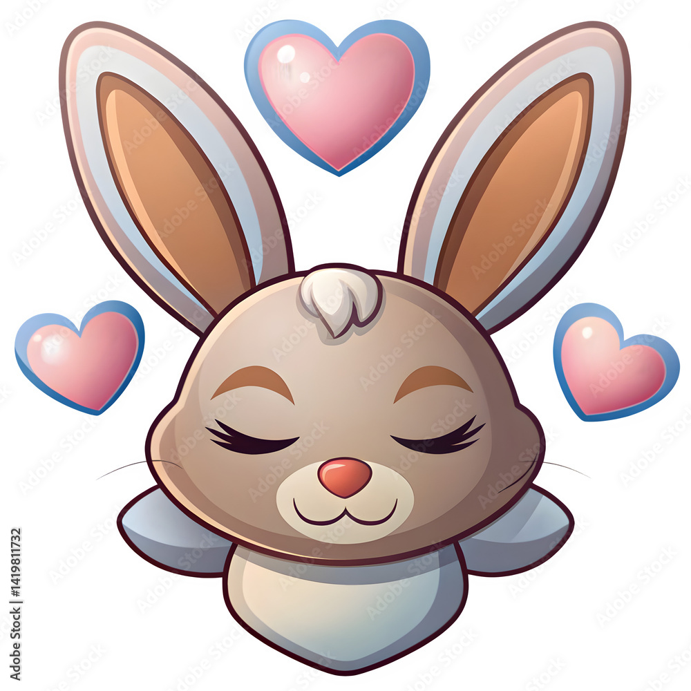 Cute cartoon bunny, kawaii style, large ears, isolated on transparent background Cute cartoon bunny, kawaii style, large ears, isolated on transparent background