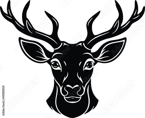 deer silhouette icon, cute deer face symbol icon, head of deer, deer head silhouette, deer head silhouette vector icon, deer head vector illustration on white background.