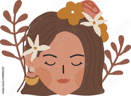 Girl with flowers crown International women day Spring holiday Women empowerment movement