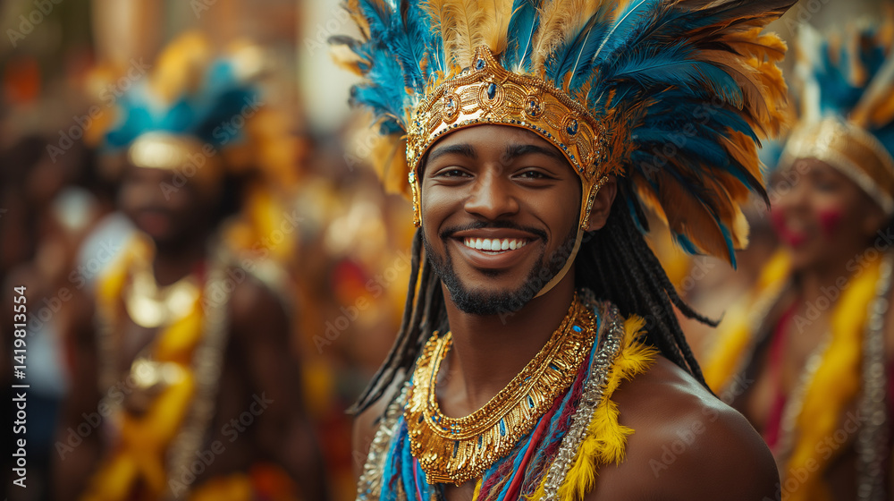 Fototapeta premium Smiling Performer in Traditional Costume at Berlin Karneval der Kulturen