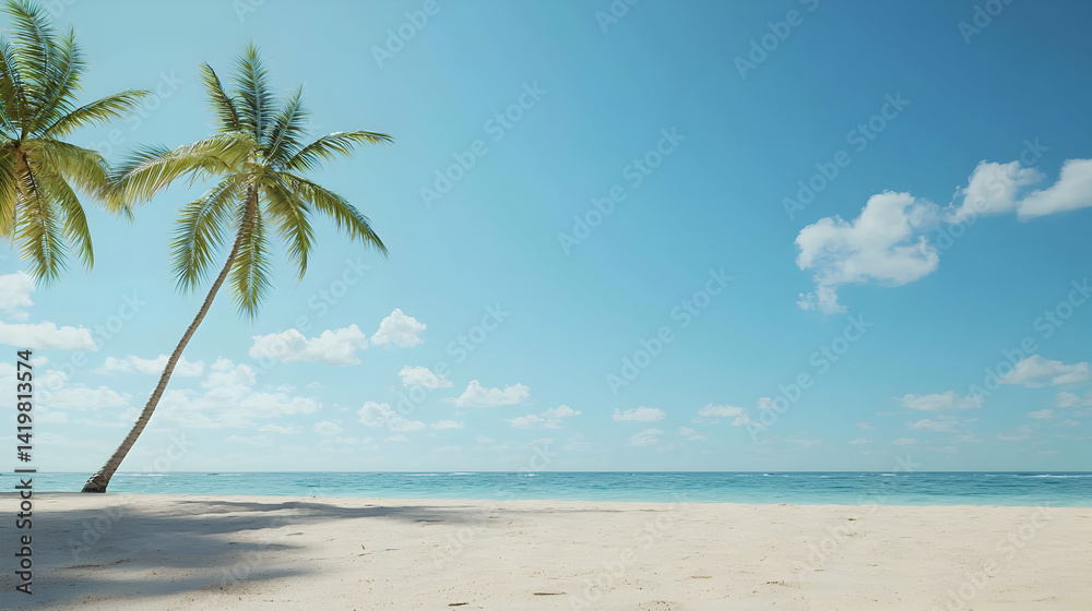 Tropical Beach Paradise With Palm Trees And Blue Sky Tropical Beach Paradise With Palm Trees And Blue Sky