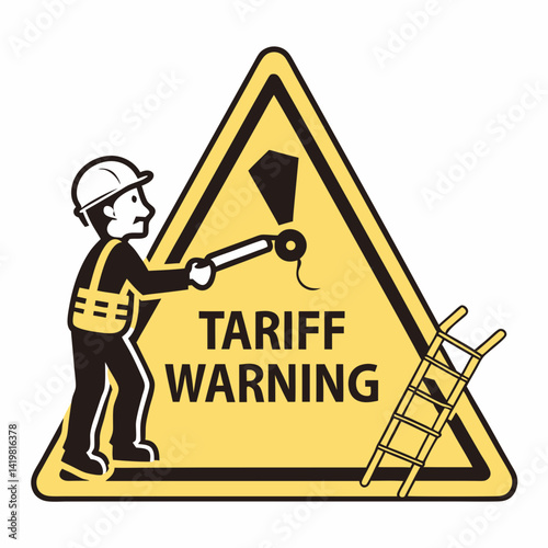 Tariff Warning Sign with Construction Worker Vector