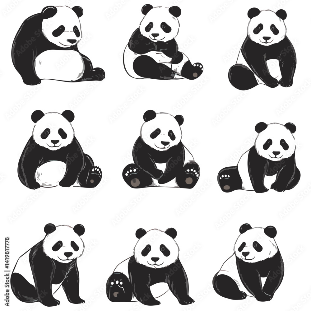 Naklejka premium panda, animal, vector, transparent background, various types