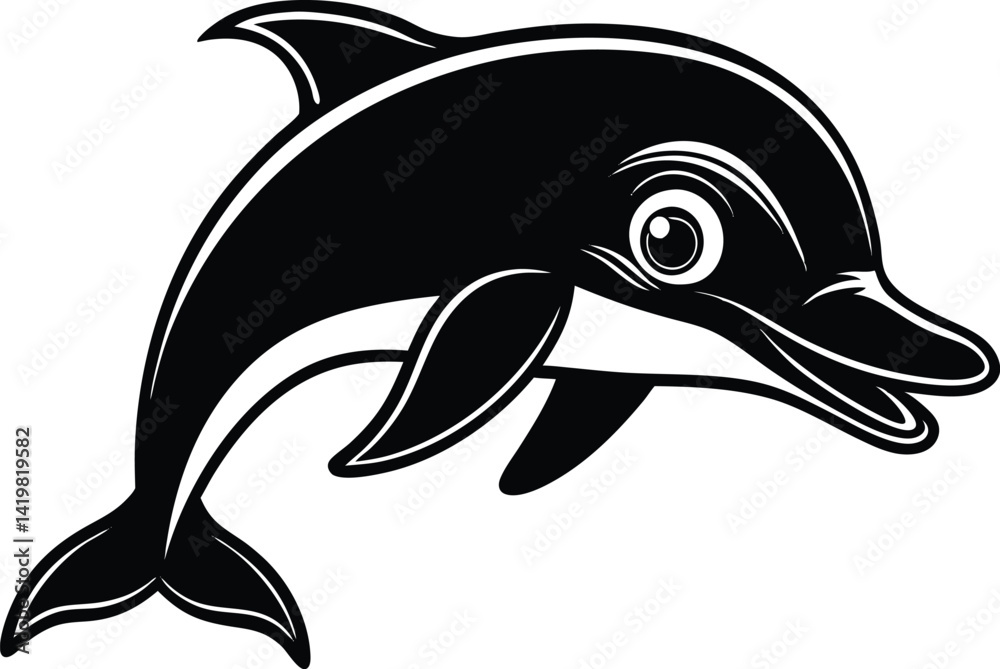 Fototapeta premium cute jumping dolphin silhouette vector icon, vector illustration of a cartoon whale, vector illustration of a cartoon dolphin, vector illustration of a dolphin.