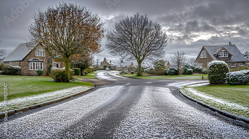 Snowy Village Street In Winter