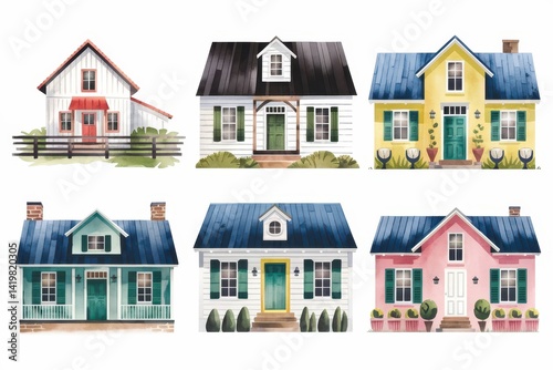 Obraz na płótnie Watercolor illustrations of charming, quaint houses. w salonie