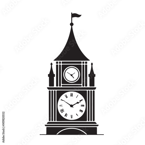 big clock tower vector silhouette.