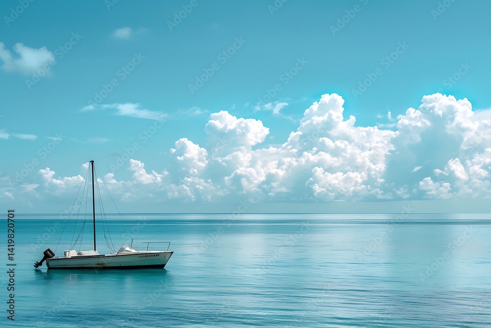 Obraz premium White Sailboat Floating On Calm Blue Ocean Under Cloudy Sky During Daylight