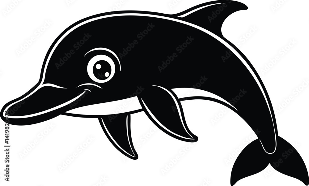 Fototapeta premium cute jumping dolphin silhouette vector icon, vector illustration of a cartoon whale, vector illustration of a cartoon dolphin, vector illustration of a dolphin.