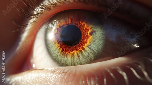 A mesmerizing close-up of a human eye, showcasing intricate details of the iris with its vibrant colors and textures. The image evokes a sense of wonder and curiosity about the human body.