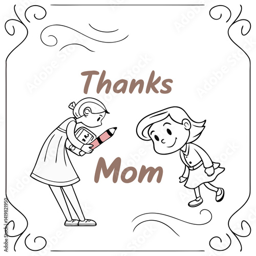 thanks mom coloring page vector