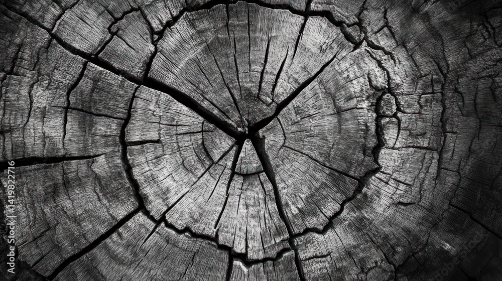 Fototapeta premium Close-up of a weathered tree stump. Detailed rings and cracks
