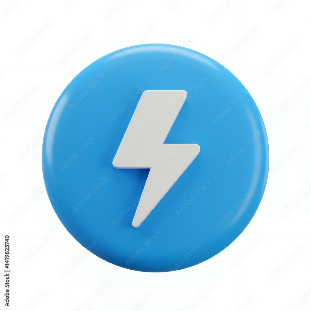 Lightning Bolt Icon on Blue Circle Rendered in 3d Lightning Bolt Icon on Blue Circle Rendered in 3d