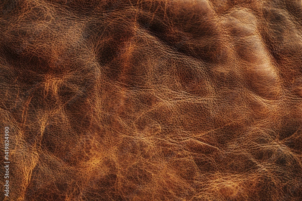 Naklejka premium Close-up view of richly textured, aged brown leather.