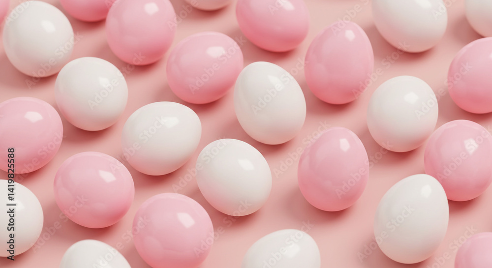 Pink and white Easter eggs pastel background soft lighting delicate spring pattern Pink and white Easter eggs pastel background soft lighting delicate spring pattern