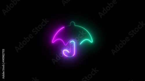 Glowing Neon Line Umbrella Icon Animation – Fashion Accessory, Rain & Water Protection, Moisture-Resistant, Protective Umbrella, Security Concept in 4K