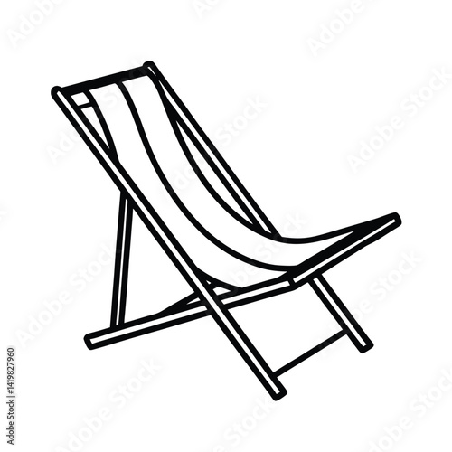 Minimalist line art illustration of a classic beach deck chair for summer relaxation
